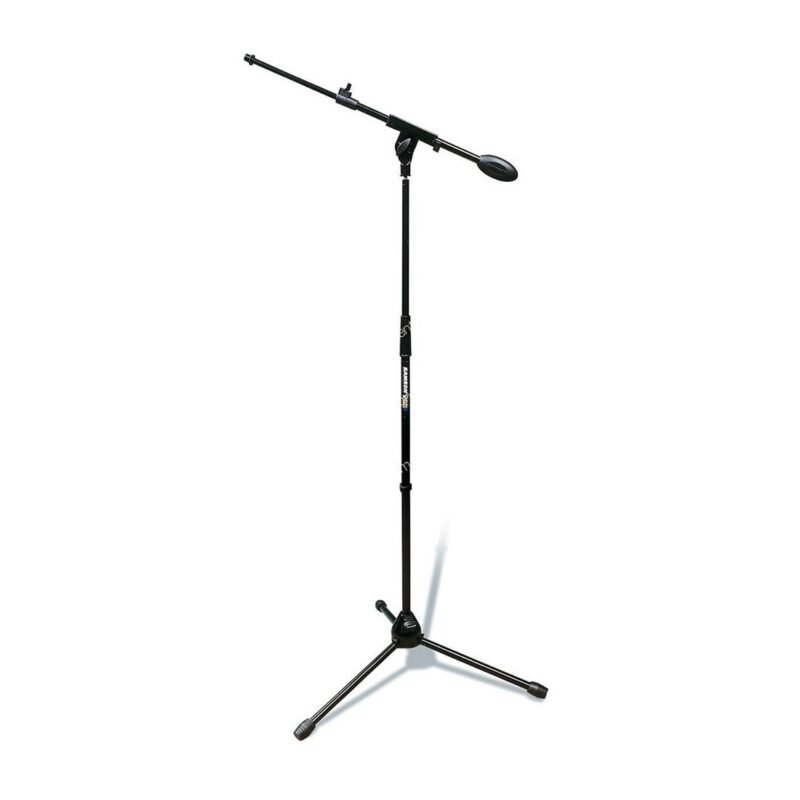 Características principales Soporte de micrófono con brazo boom telescópico. Base trípode plegable para fácil transporte. Construcción robusta de acero y fundición metálica. Brazo con contrapeso para mayor estabilidad. Ajuste de altura mediante embrague giratorio (twist clutch). Acabado negro profesional resistente al desgaste. Especificaciones técnicas Característica Especificación Tipo Soporte boom telescópico Altura mínima 85.9 cm Altura máxima 143 cm Longitud del boom 78.7 cm Tipo de boom Telescópico Movimiento horizontal 360° Base Trípode plegable Material Acero y fundición metálica Rosca 3/8"-16 Peso del soporte 3.6 kg Color Negro Aplicaciones recomendadas Voz en vivo. Estudios de grabación. Podcasting y streaming. Salas de ensayo. Teatros y conferencias. Microfoneo de instrumentos y amplificadores.
