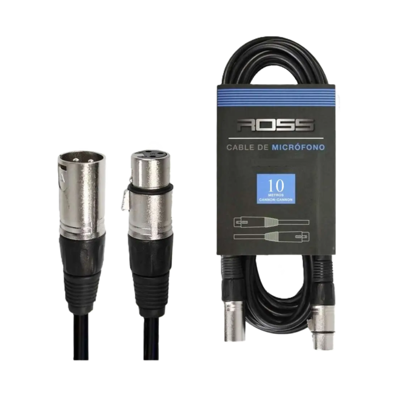 Ross C-CC-10M Cable Micrófono XLR - XLR 10 mts balanceado Conector Metalico