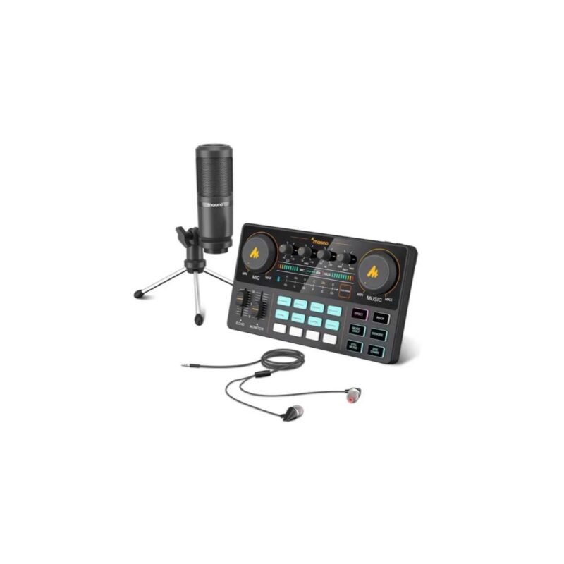 Maono AU-AM200S1 Kit Podcast AM200S1 Mixer AM200 Microfono Condenser PM360 Tripode de mesa Auriculares In Ear
